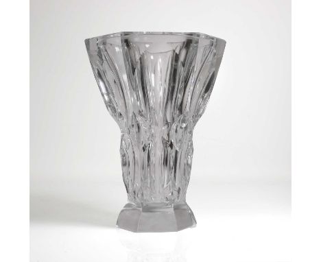 Lalique, a 'Derby' glass vase, c.1950, of hexagonal form, relief-moulded with lenses, acid-etched 'LALIQUE FRANCE'30cm highCo