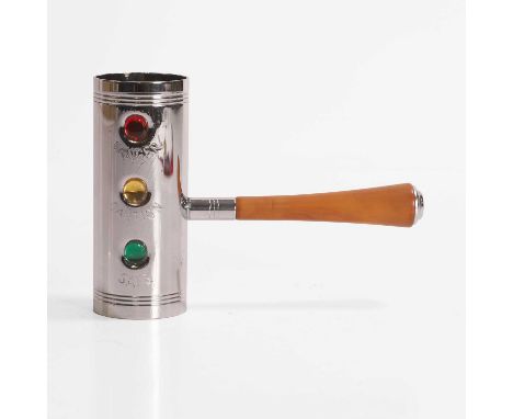Glo-Hill, a chrome and Bakelite 'Traffic Light' cocktail measure or jigger, with traffic lights engraved 'Danger', 'Caution' 