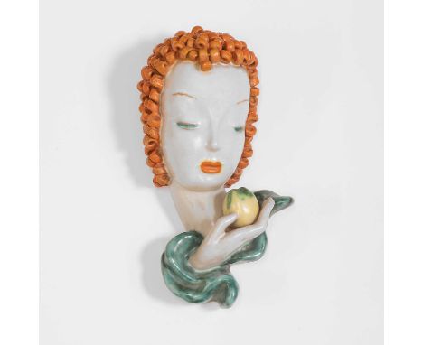 Rudolf Knörlein (Austrian, 1902-1988) for Goldscheider, a Goldscheider pottery wall mask, c.1930, No. 6774, modelled as a lad