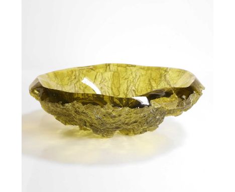 ▲ Sarah Allen (contemporary), a 'Bark' bowl, green cast glass, signed and titled,34cm diameter11cm highCondition ReportStruct