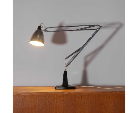 Anglepoise, an Anglepoise prototype desk lamp, aluminium and steel with a black moulded stepped base, 118cm high fully extend