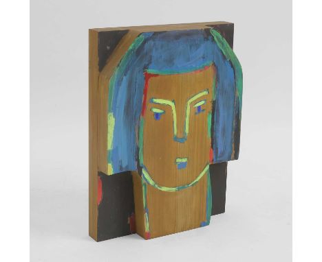 ▲ Claudia Blume (German, b.1955), 'Woman', a painted and carved wooden sculpture, 45.5cm wide11cm deep60.5cm highProvenance: 