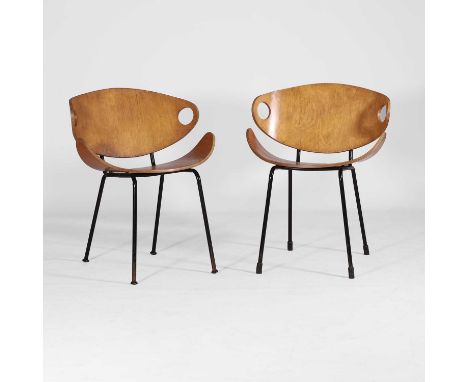 Olof Kettunen (Finnish, 1928-2015) for Merivaara, a pair of chairs, 1950s, each of plywood with a metal frame, 57.5cm wide 37