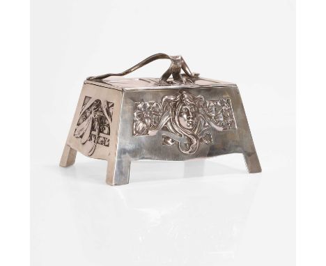 After Carl Stock for Bruckmann & Söhne, an Art Nouveau box,import hallmarked for Walker &amp; Hall, London, 1900,of rectangul