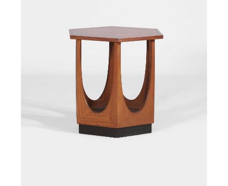 G Plan, a teak side table, the hexagonal top on pierced supports, 45cm wide45cm deep44.5cm high