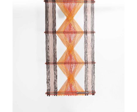 ▲ Peter Collingwood (1922-2008), 'M234', a macrogauze wall hanging, woven linen, steel rods, and signature plate with incised