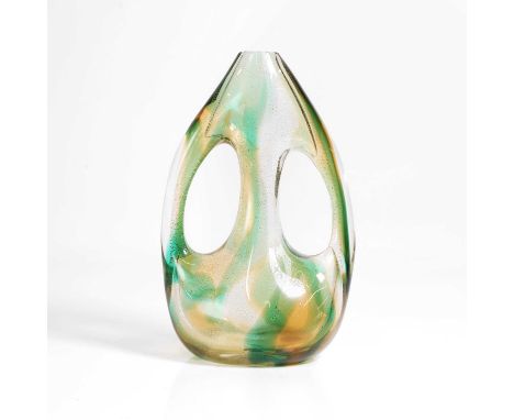 Archimede Seguso (Italian, 1909-1999), a 'Macchie Ambra' glass vase, c.1950, Murano, of tapering form with two integral pierc