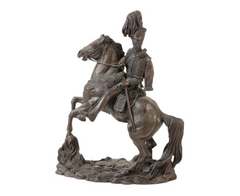 A SPELTER MODEL OF A CAVALRY MAN ON A REARING HORSE 30cm highFrom The Estate of John Whitwell MS, FRCS, 'Bagatelle', Branksom