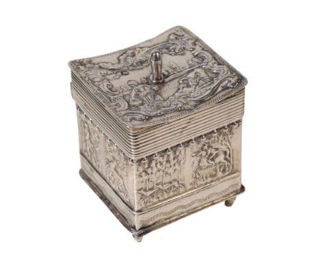 A DUTCH SILVER TEA CADDY 19th century, Amsterdam, with a later mark of Samuel Boyce (or Boaz) Landeck, Chester, of square for