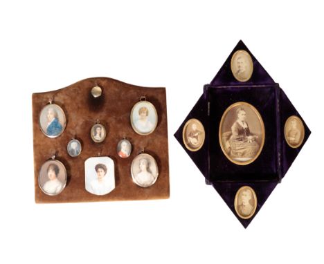 A GROUP OF PORTRAIT MINIATURES 18th and 19th century, including seven mounted, and one further included in an envelope, toget