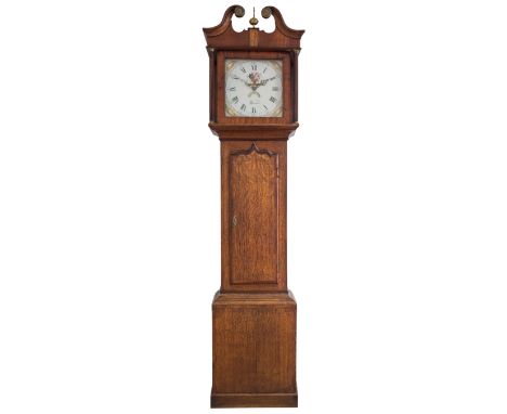 A GEORGE III OAK LONGCASE CLOCK the 30cm square painted dial with Roman numerals, and subsidiary date aperture, inscribed "Wa