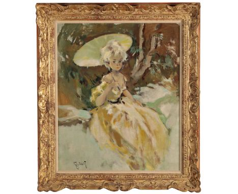 *PIERRE GRISOT (1911-1995) 'Jeune Fille Ombrelle' signed lower left, oil on canvas, 54cm x 45cm From The Estate of John Whitw