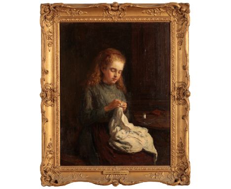 HUGH CAMERON (1835-1918) A young girl sewing in an interior signed lower left, oil on canvas, 45cm x 35cm From The Estate of 