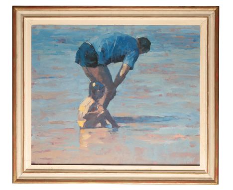 *PATSY FARR (B. 1955) A father and daughter at the beach signed lower right, oil on canvas, 50cm x 60cm From The Estate of Jo