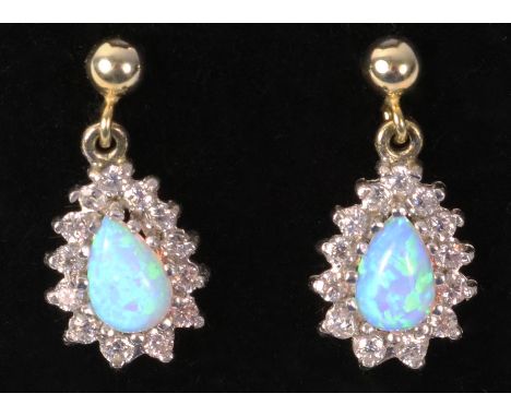 Pair of opal dress silver gilt pendant ear-rings    Condition Report   Click here for further images, condition, auction time