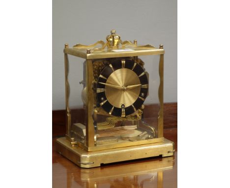 Mid to late 20th century 'Schatz' gilt metal and glazed mantle clock, triple chime movement, engine turned back plate, chimin