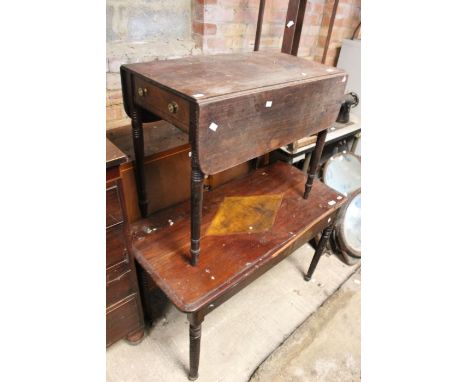 A mahogany Pembroke table; a composite side table with two oak low table and a collection of mahogany and oak framed mirrors,