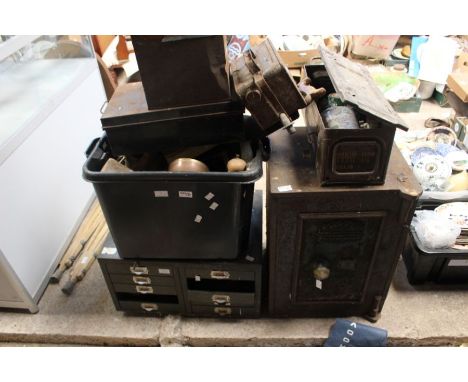 A Price &amp; Co safe, key missing, together with vintage tools etc