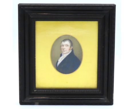 An early 19thC. framed miniature watercolour portrait of a gentleman, image size 73mm x 60mm. Ivory submission reference: 59C