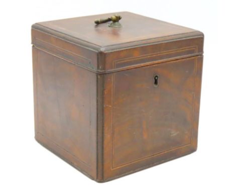 An 18thC. Georgian mahogany caddy, fault to one hinge, 135mm square