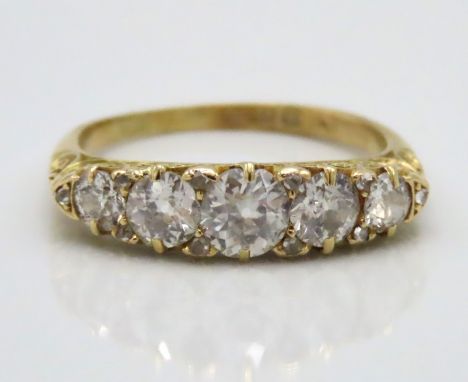 An 18ct Chester gold antique five stone diamond ring of approx. 1.5ct diamond, 4.8g, size R