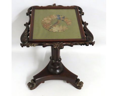 A Victorian mahogany "jewellery" table with needlepoint tapestry decor, 575mm high x 465mm wide x 420mm deep