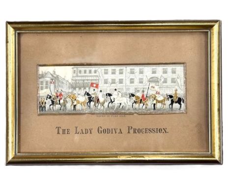 A gilt framed silk stevengraph by Thomas Stevens, depicting "The Lady Godiva Procession"
