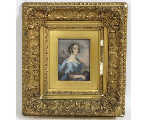 A 19thC. oil portrait set within gesso frame, image size 133mm x 101mm
