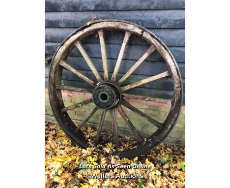*OX CART WHEEL WITH IRON OUTER RING, 155CM IN DIAMETER / ITEM LOCATION: GU8, FULL ADDRESS WILL BE GIVEN TO SUCCESSFUL BIDDER