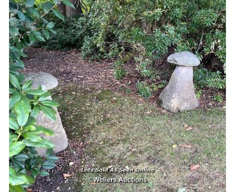 PAIR OF OLD STADDLE STONES, 92CM (H) / ITEM LOCATION: LINGFIELD (RH7), FULL ADDRESS WILL BE GIVEN TO SUCCESSFUL BIDDER, COLLE