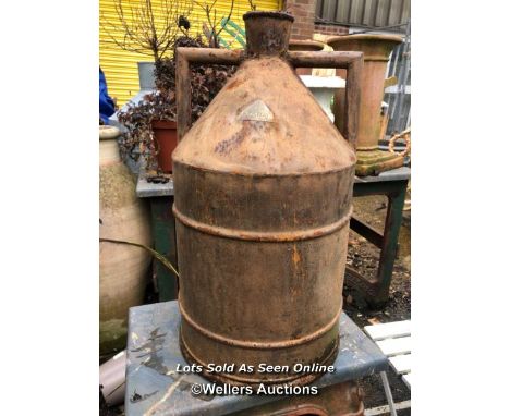 *OLD GORGOLAO 8 GALLON FUEL CAN, 60CM (H) X 30CM (W) / ITEM LOCATION: GU34, FULL ADDRESS WILL BE GIVEN TO THE SUCCESSFUL BIDD