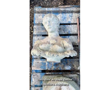 STONE LADY BUST ON TALL PILLAR, 280CM (H) / ITEM LOCATION: LINGFIELD (RH7), FULL ADDRESS WILL BE GIVEN TO SUCCESSFUL BIDDER, 