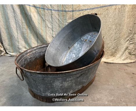 *X2 GALVANISED BUCKETS - LARGEST 27CM H X 80CM L X 60CM W / ITEM LOCATION: GUILDFORD, GU14SJ (WELLERS AUCTIONS), COLLECTION F