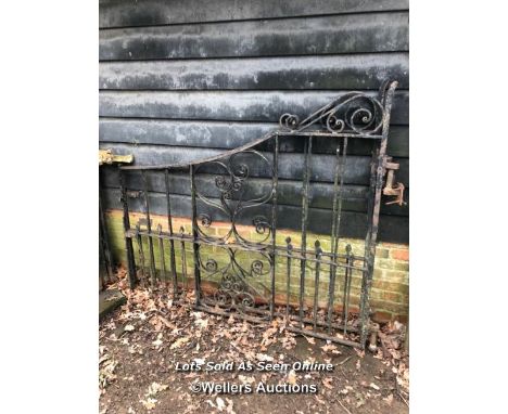 *PAIR OF WROUGHT IRON GATES, 148CM (H) X 170CM, TOTAL OPENING WIDTH OF DOUBLE LENGTH.  / ITEM LOCATION: GU8, FULL ADDRESS WIL