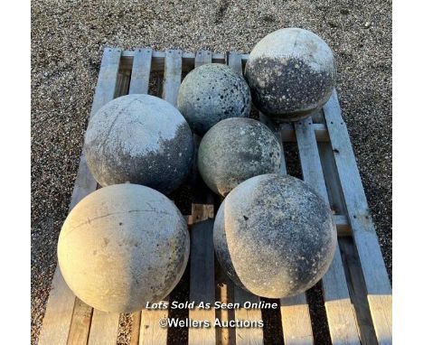 6X STONE SPHERES, SIZES VARY / ITEM LOCATION: LINGFIELD (RH7), FULL ADDRESS WILL BE GIVEN TO SUCCESSFUL BIDDER, COLLECTIONS M