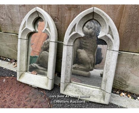 PAIR OF STONE GOTHIC LANCET MIRRORS, 30.5CM (H) X 17.5CM (W) / ITEM LOCATION: GUILDFORD, GU14SJ (WELLERS AUCTIONS)