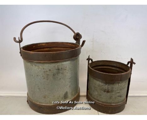 *X2 GALVANISED WELL BUCKETS - LARGEST - 34CM H X 34CM DIA / ITEM LOCATION: GUILDFORD, GU14SJ (WELLERS AUCTIONS), COLLECTION F