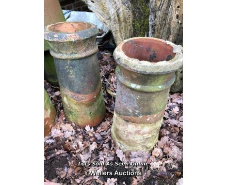 *4X TERRACOTTA CHIMNEY POTS, 54CM (H) X 25CM (W) / ITEM LOCATION: GU8, FULL ADDRESS WILL BE GIVEN TO SUCCESSFUL BIDDER