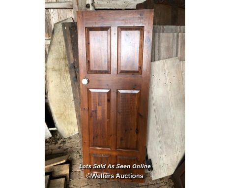 *6X PANEL PINE DOORS WITH PORCELAIN HANDLES, SOME WITH LOCK INSERTS, 196CM (H) X 76CM (W) / ITEM LOCATION: GU8, FULL ADDRESS 
