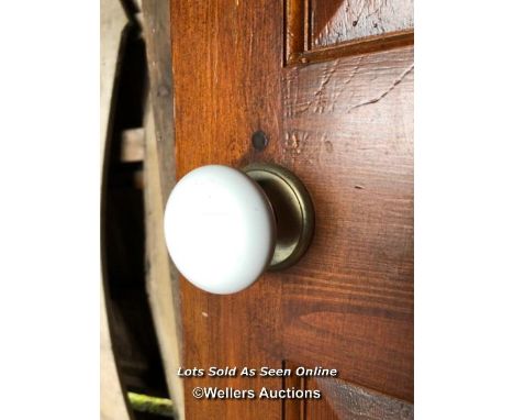 *6X PANEL PINE DOORS WITH PORCELAIN HANDLES, SOME WITH LOCK INSERTS, 196CM (H) X 76CM (W) / ITEM LOCATION: GU8, FULL ADDRESS 
