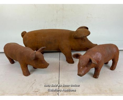 *FAMILY CAST IRON PIGS - LARGEST 43CM L / ITEM LOCATION: GUILDFORD, GU14SJ (WELLERS AUCTIONS), COLLECTION FOR THIS LOT WILL B