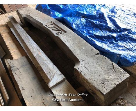 *INGLENOOK OAK FIREPLACE BRESSUMERBEAM, ENGRAVED 1578, 38CM (H) X 30CM (D) X 290CM (L) / ITEM LOCATION: GU8, FULL ADDRESS WIL