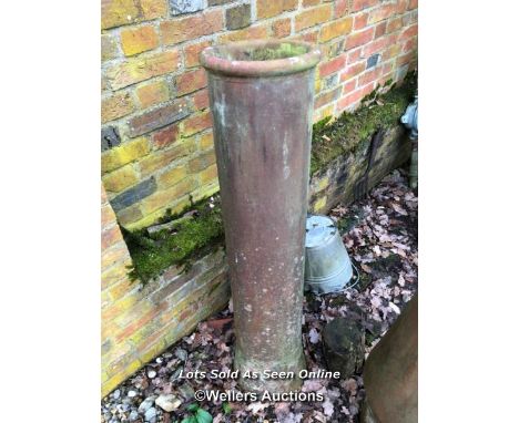 *LONG TERRACOTTA CHIMNEY POT, 120CM (H) X 30CM (W) / ITEM LOCATION: GU8, FULL ADDRESS WILL BE GIVEN TO SUCCESSFUL BIDDER
