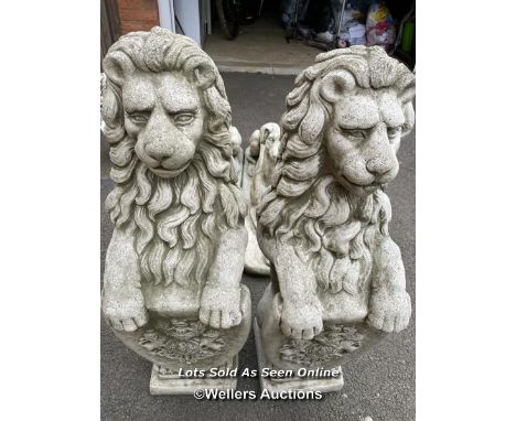 PAIR OF STONE ARMORIAL LIONS, 79CM (H) / ITEM LOCATION: GUILDFORD, GU14SJ (WELLERS AUCTIONS)