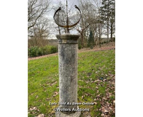 CLASSICAL SPHERE SUNDIAL WITH ROMAN NUMERALS, ON STONE COLLUMN PLINTH, 105CM (H) / ITEM LOCATION: LINGFIELD (RH7), FULL ADDRE