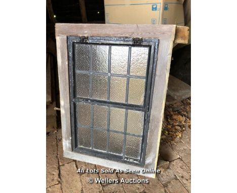 *LEAD GLAZED WINDOW WITH OBSCURE GLASS IN TIMBER FRAME, 84CM (H) X 60CM (W) X 10CM (D) / ITEM LOCATION: GU8, FULL ADDRESS WIL