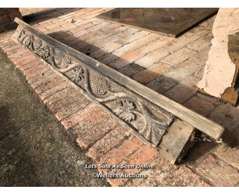 *OAK MANTLE SHELF, WITH FINELY CARVED VINE COVING, 19CM (H) X 184.5CM (W) X 25CM (D) / ITEM LOCATION: GU8, FULL ADDRESS WILL 