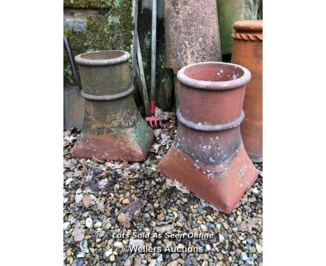 *PAIR OF TERRACOTTA CHIMNEY POTS, 47CM X 37CM (L) X 25CM (D) / ITEM LOCATION: GU8, FULL ADDRESS WILL BE GIVEN TO SUCCESSFUL B