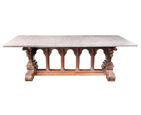 A rare mid-16th century walnut centre table, French, with a fabulous 'Mandale' Derbyshire fossil limestone top, circa 1550 an