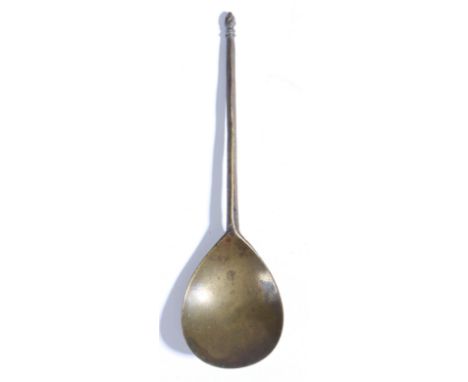 A rare 15th century ‘cone’ knop latten spoon, English, circa 1400-1500  Having a slender diamond-shaped stem, maker’s mark to